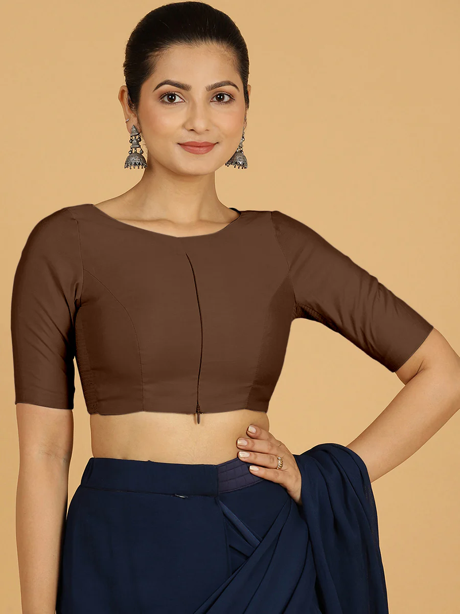 Sushma x Rozaana | Regular Sleeves Saree Blouse in Walnut Brown - Image 10