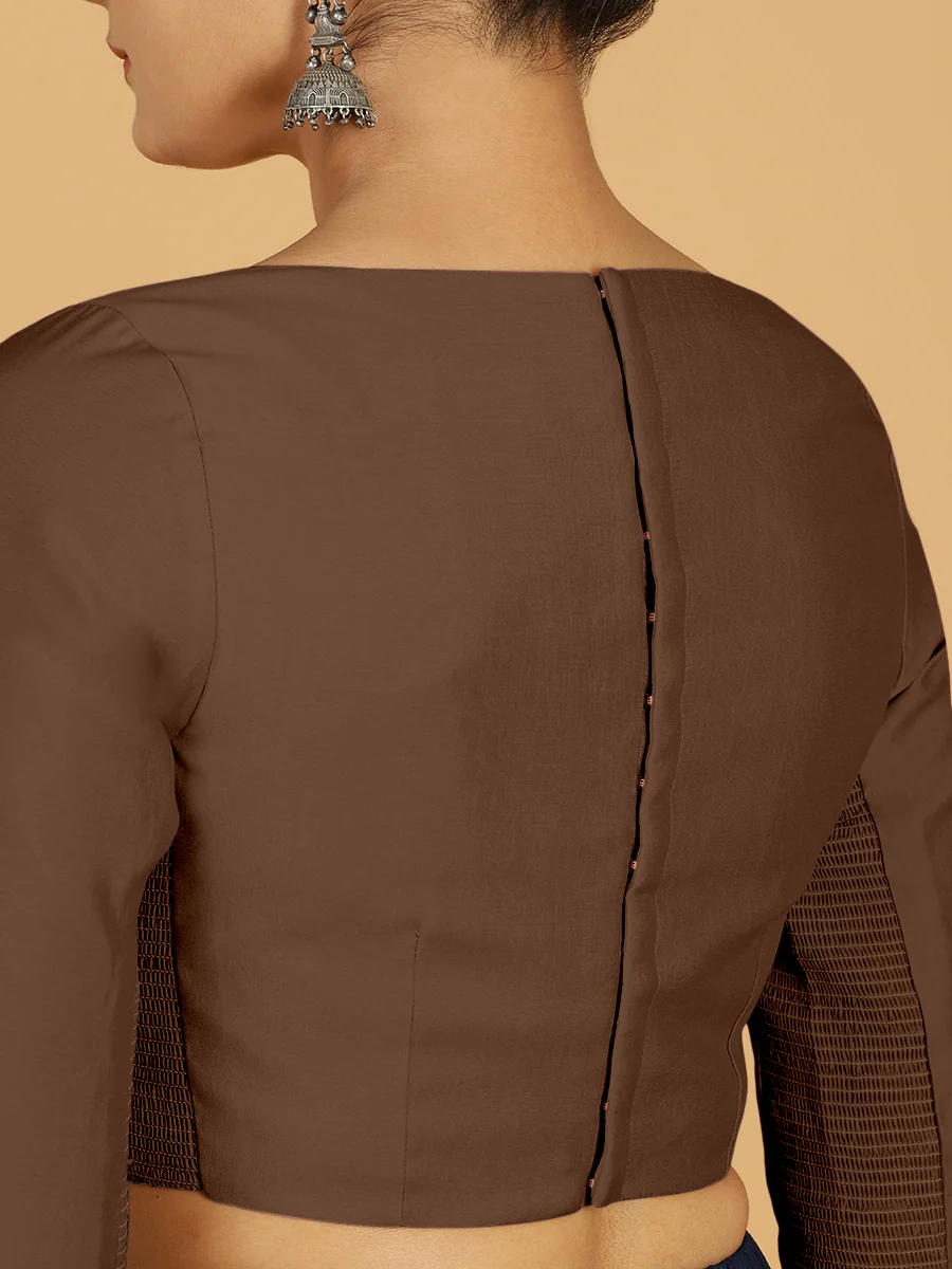 Tamanna x Rozaana | Three Quarter Sleeves Saree Blouse in Walnut Brown - Image 6