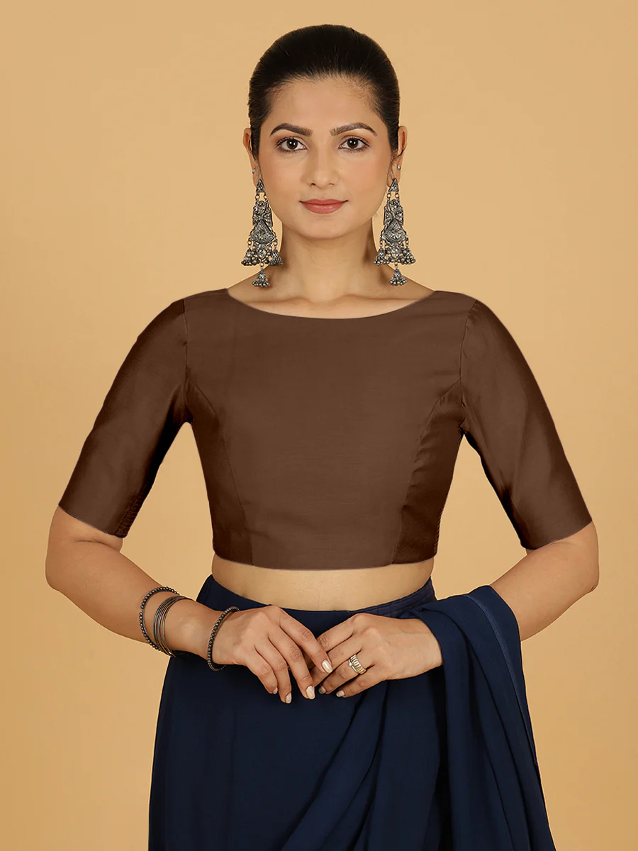Trisha x Rozaana | Saree Blouse in Walnut Brown - Image 10