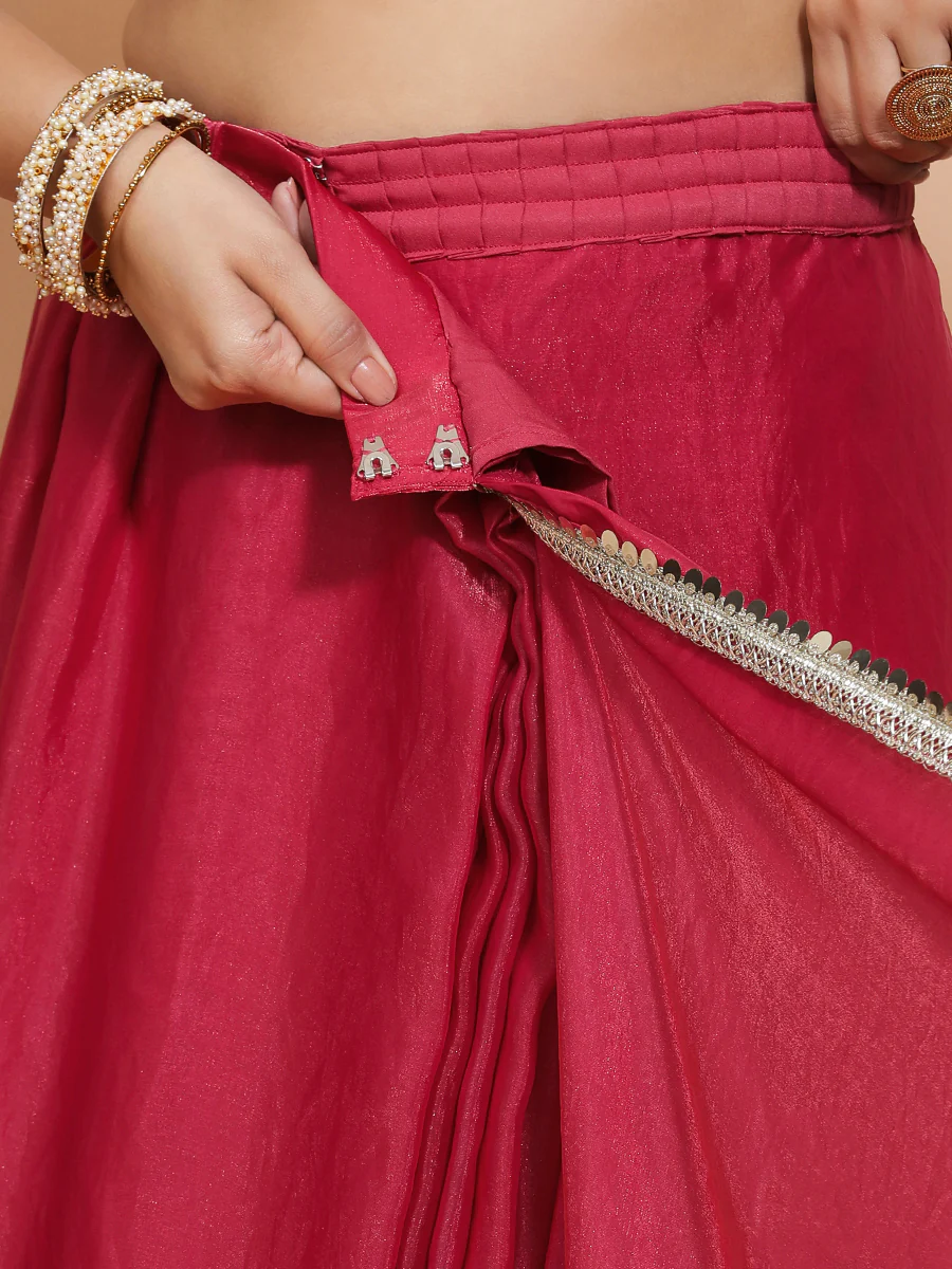 Monica x Tyohaar | Blush Pink Tissue Saree with Ready-to-Wear Option - Image 3