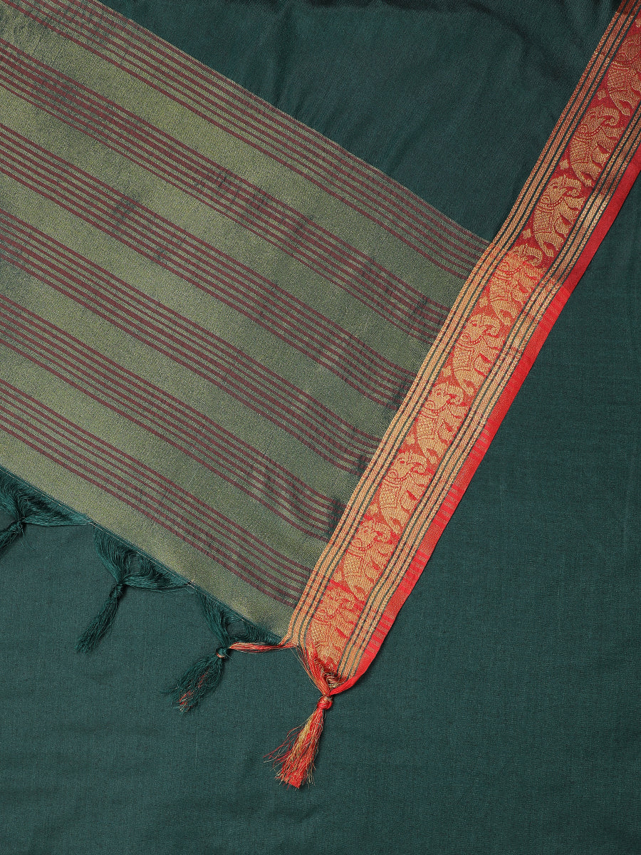 Bottle Green Narayanpet Big Border Saree - Image 2