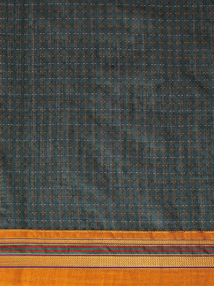 Bottle Green Starplus Pattern Cotton Silk Ilkal Saree - Image 5