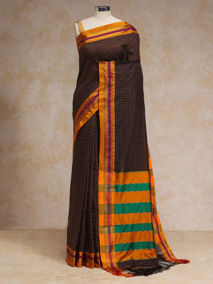 Brown Starplus Pattern Cotton Silk Ilkal Saree