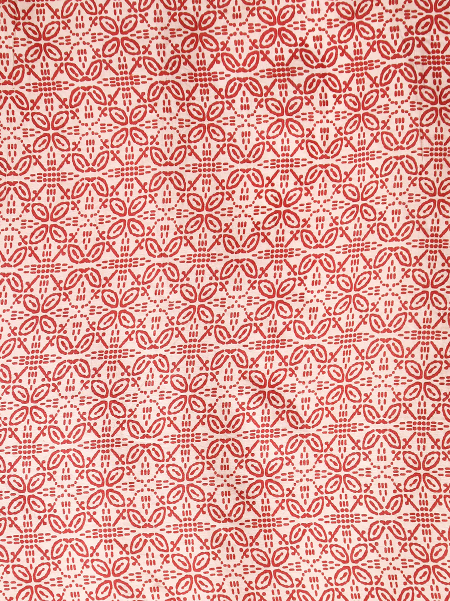 Chili Red Handblock Printed Grid Motif Mulmul Saree - Image 5