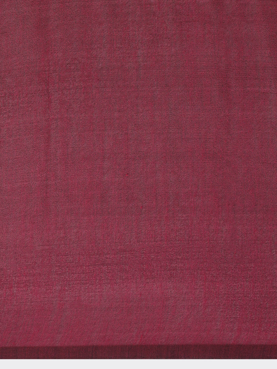 Deep Maroon Cotton Saree With Tassels - Image 4