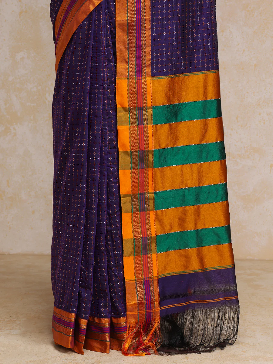 Deep Violet Starplus Pattern Cotton Silk Ilkal Saree - Image 4