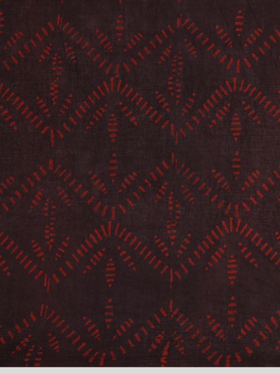 Hand Block Geometric Printed Violet Cotton Mulmul saree - Image 4