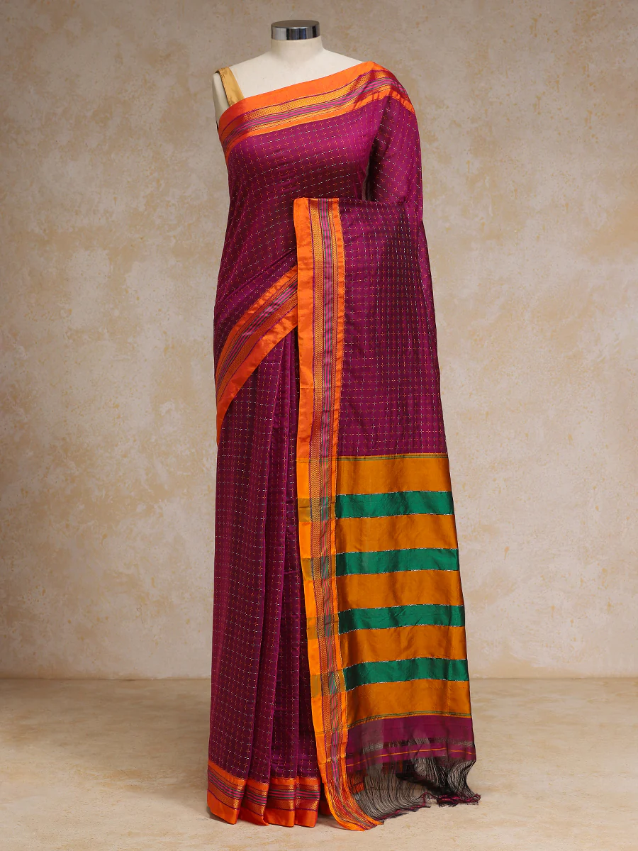 Magenta Wine Starplus Pattern Cotton Silk Ilkal Saree