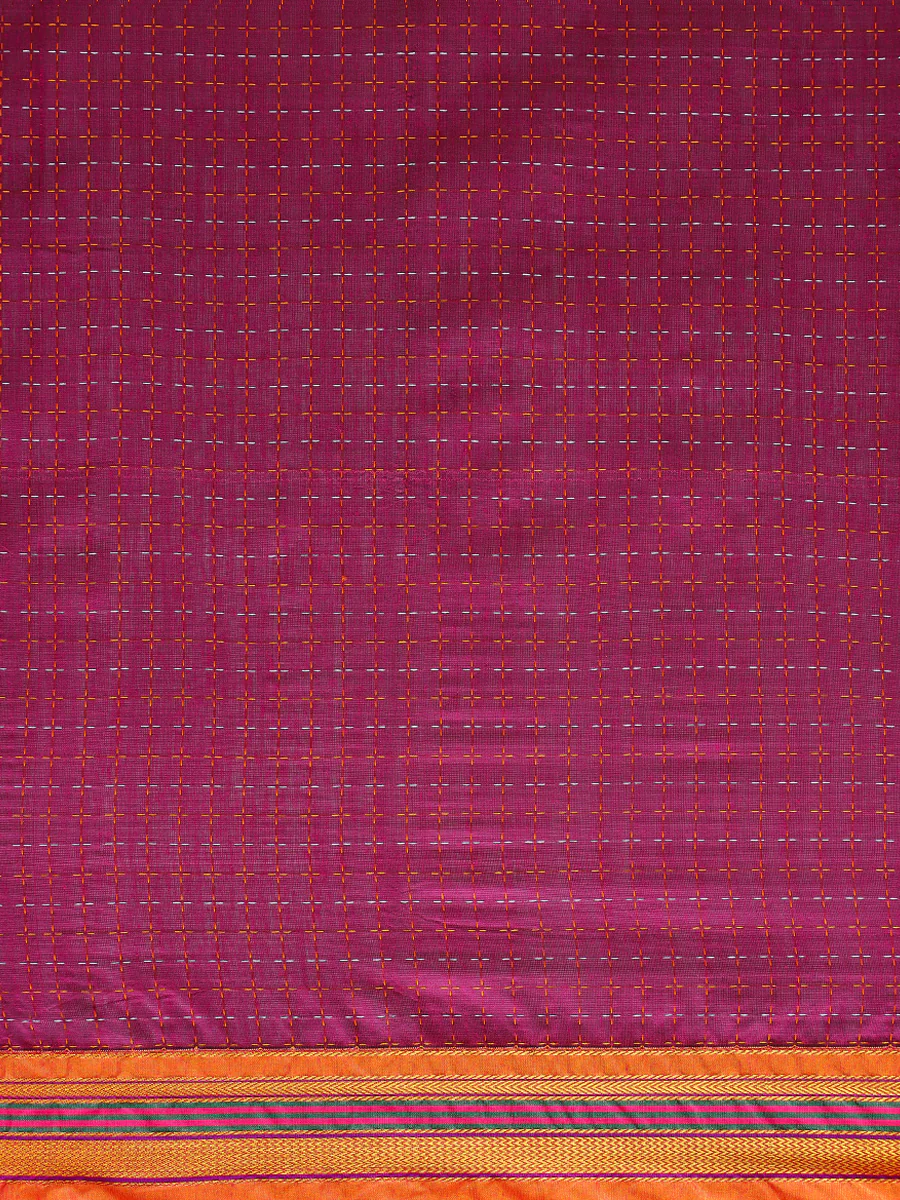 Magenta Wine Starplus Pattern Cotton Silk Ilkal Saree - Image 5