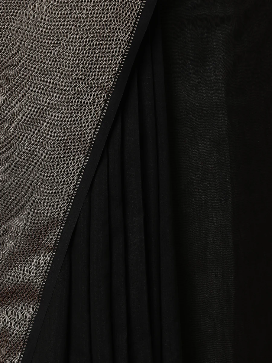 Maheshwari Cotton Silk Black Saree with Big Woven Border - Image 3