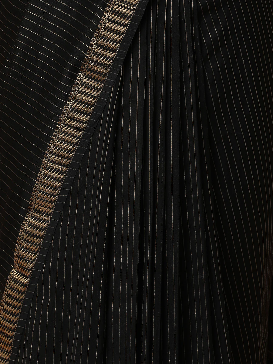 Maheshwari Cotton Silk Black Saree with Golden Zari Border - Image 3