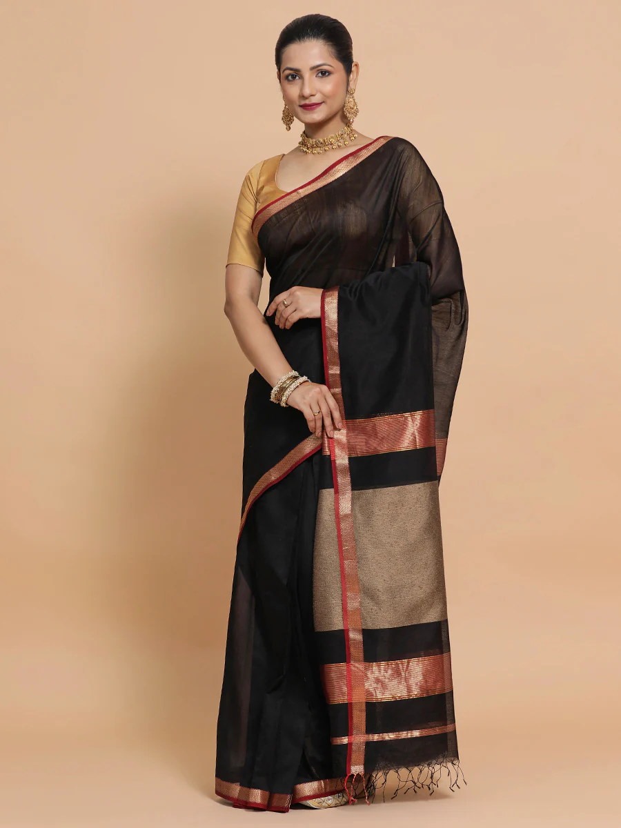 Maheshwari Black Saree with Kosa pallu - Image 2