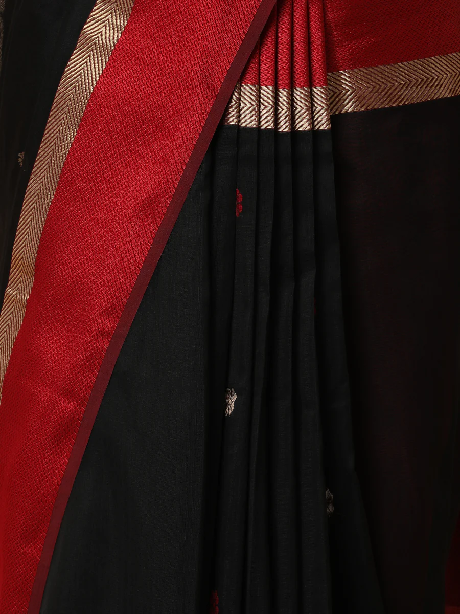 Maheshwari Cotton Silk Black Saree With Woven Butta - Image 3