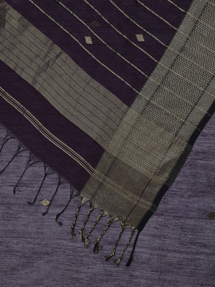 Maheshwari Cotton Silk Deep Violet Saree With Woven Diamond Butta - Image 2