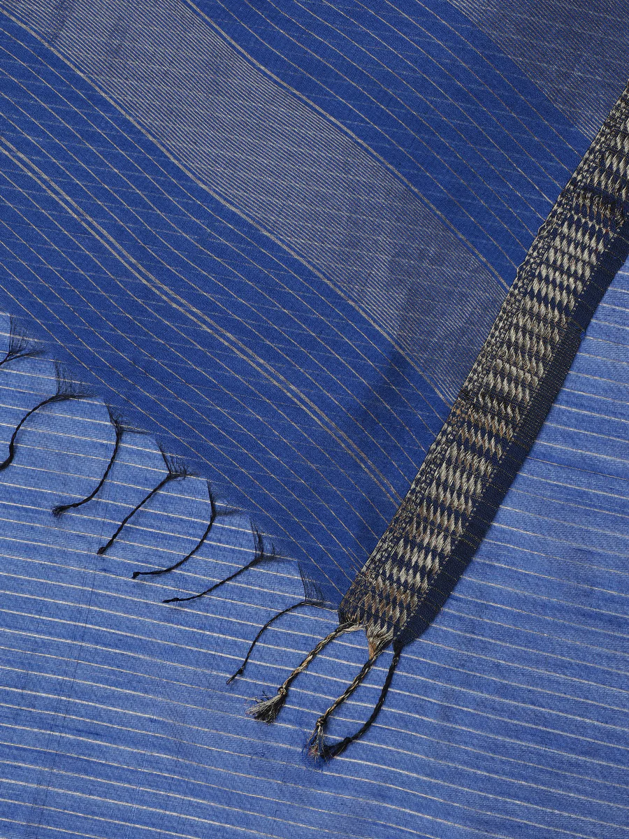 Maheshwari Cotton Silk Indigo blue Saree with Golden Zari Border - Image 2