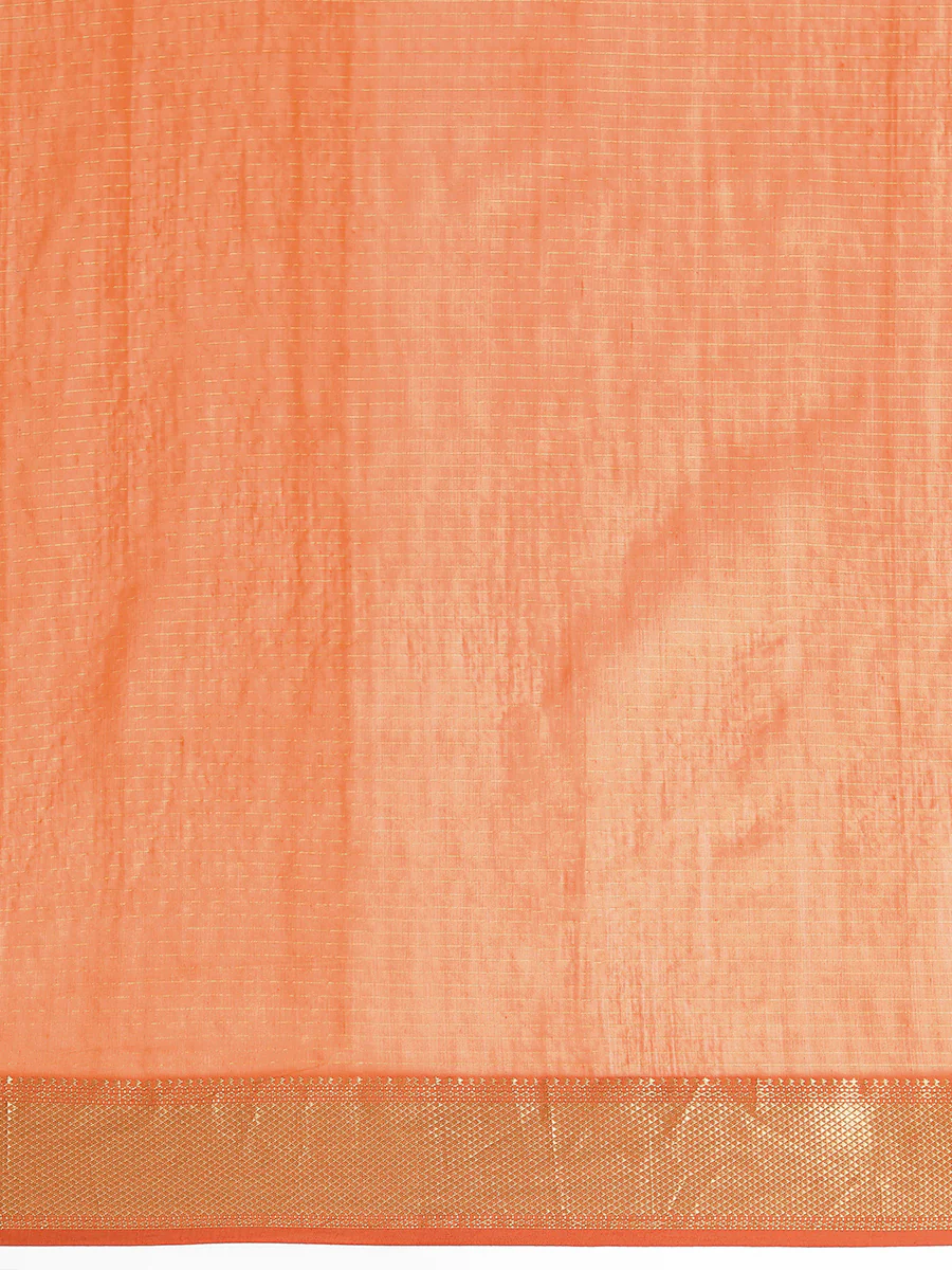Maheshwari Cotton Silk Orange Pin Check Zari Saree - Image 12
