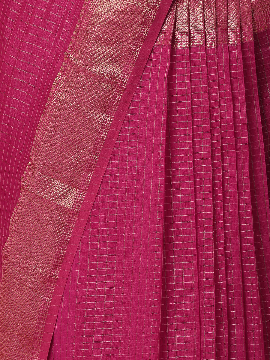 Maheshwari Cotton Silk Pink Pin Check Zari Saree - Image 3