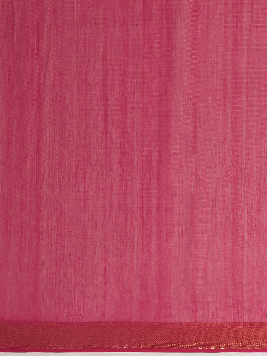 Maheshwari Cotton Silk Pink Pin Check Zari Saree - Image 4