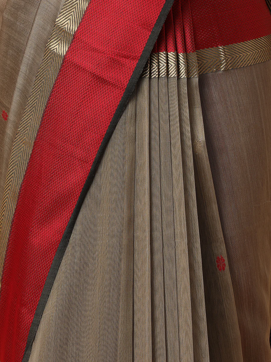 Maheshwari Cotton Silk Soft Grey With Woven Butta - Image 3