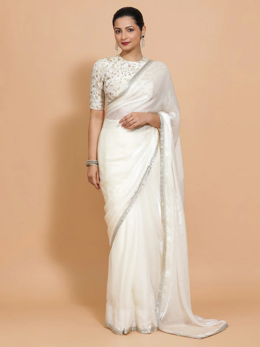 Diana x Tyohaar | Opal Mist Tissue Saree with Ready-to-Wear Option - Image 13