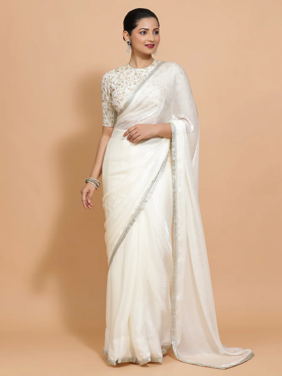 Diana x Tyohaar | Opal Mist Tissue Saree with Ready-to-Wear Option - Image 15