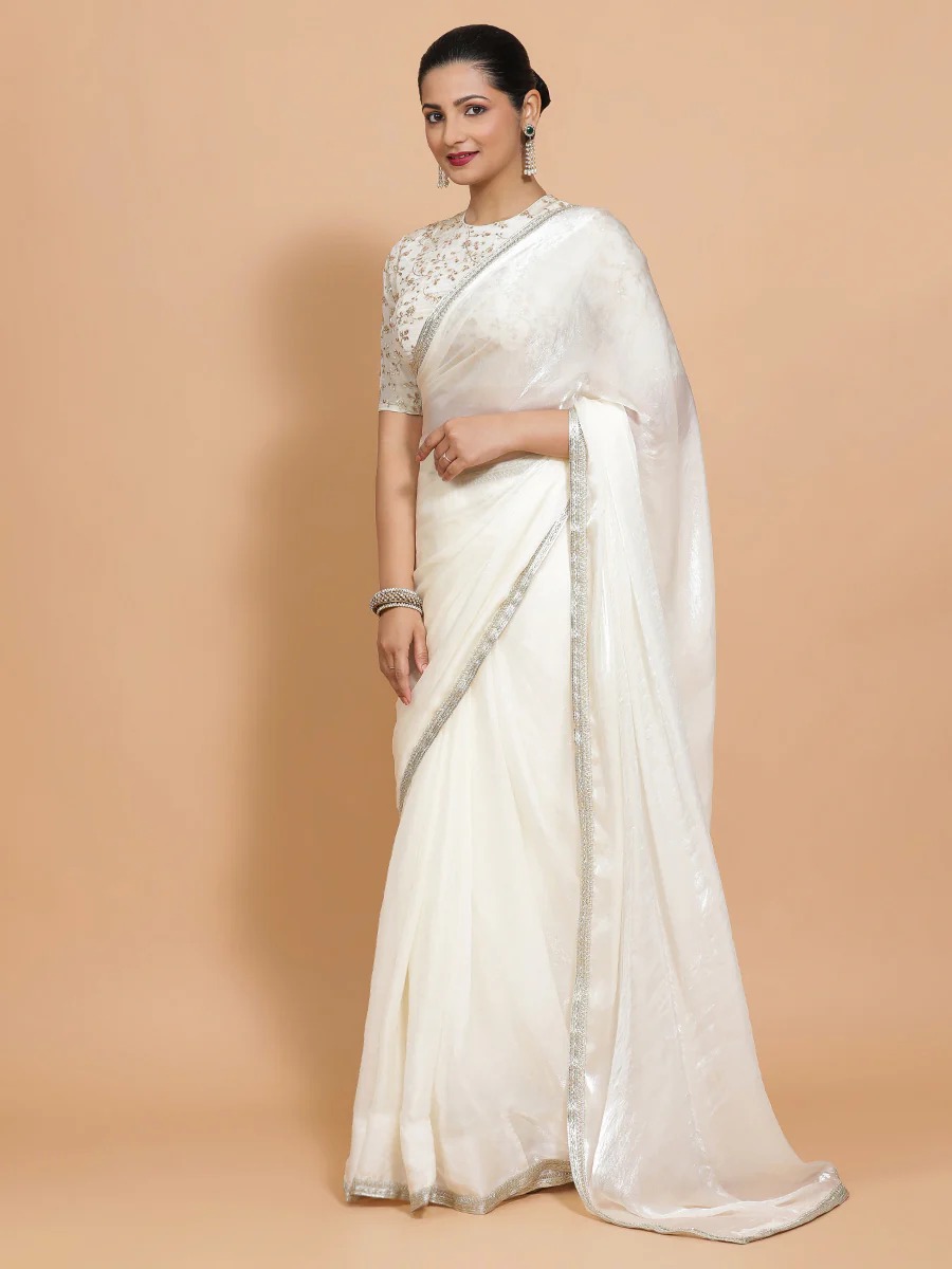Diana x Tyohaar | Opal Mist Tissue Saree with Ready-to-Wear Option - Image 8