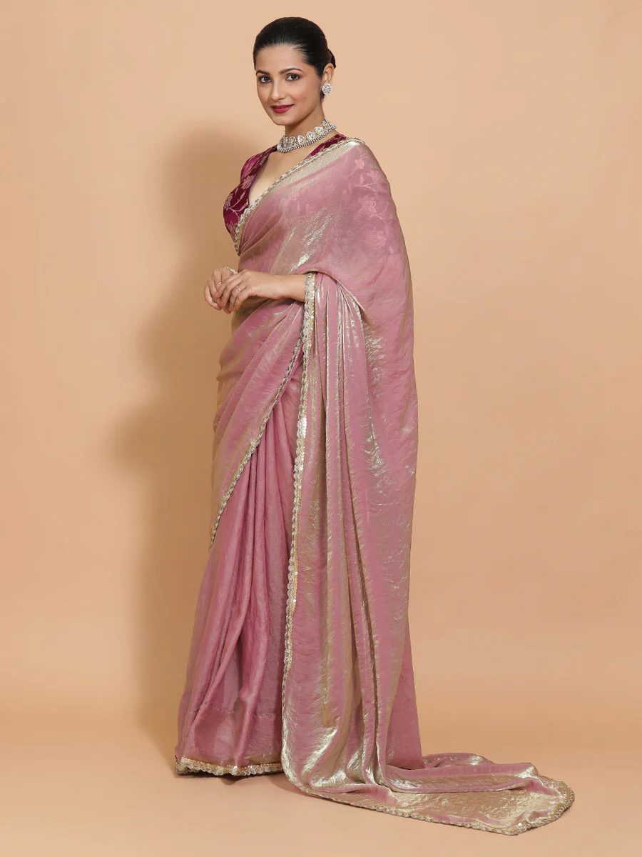 Noor x Tyohaar | Silken Lavender Tissue Saree with Ready-to-Wear Option - Image 11