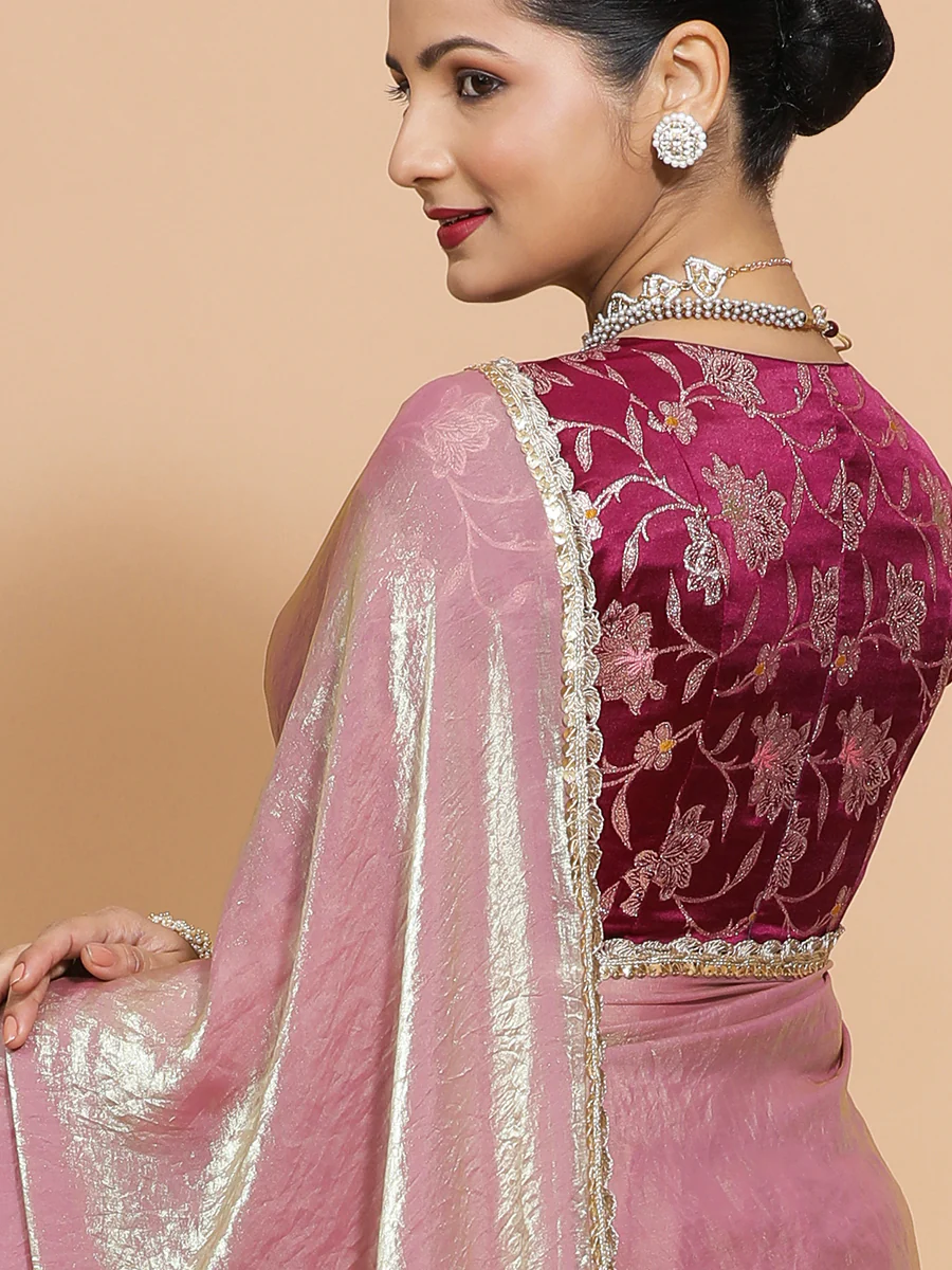 Noor x Tyohaar | Silken Lavender Tissue Saree with Ready-to-Wear Option - Image 5