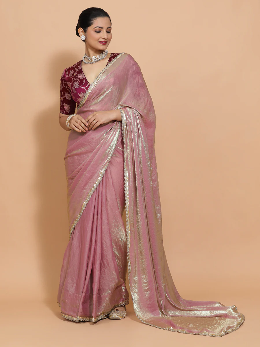 Noor x Tyohaar | Silken Lavender Tissue Saree with Ready-to-Wear Option - Image 9