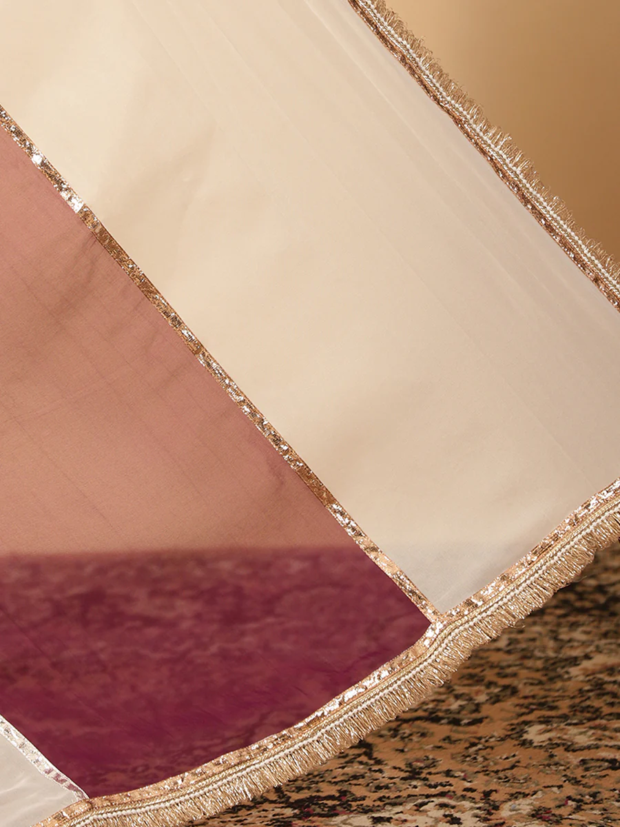 Velvet Plum & Frost White Viscose Organza Multi Panelled Saree With Designer Lace - Image 6