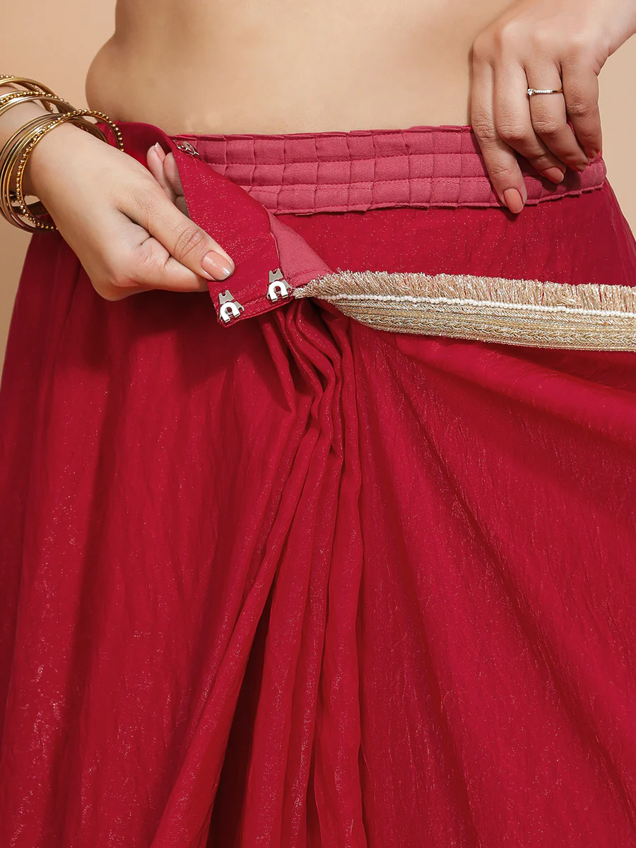 Ruby x Tyohaar | Velvety Red Tissue Saree with Ready-to-Wear Option - Image 4