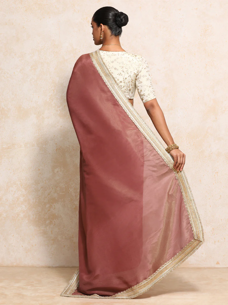 Yamira Marsala Gold Tissue Saree With Ready-to-Wear Option - Image 2
