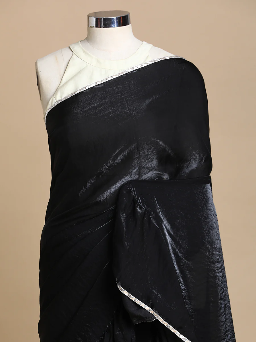 Sharmila x Tyohaar | Black Shimmer Tissue Ruffle Saree - Image 4