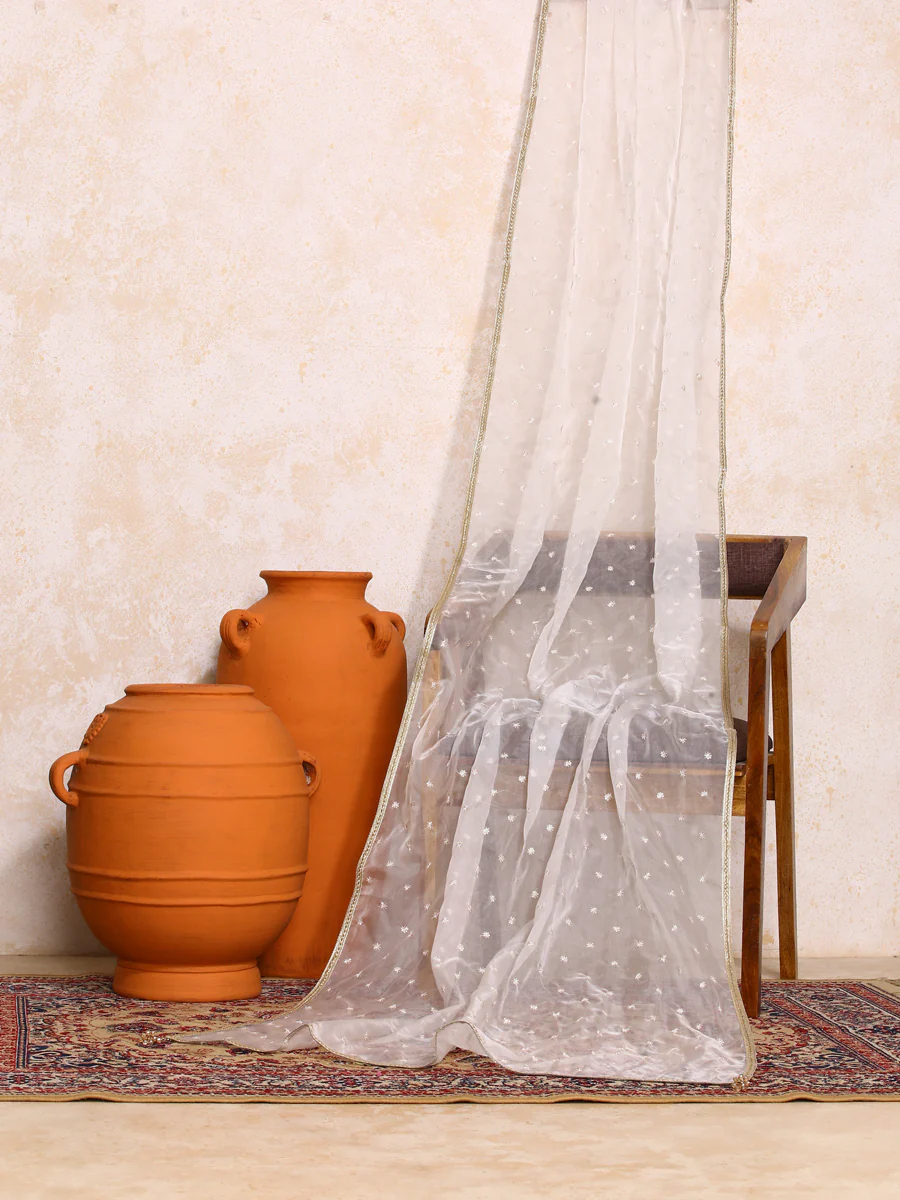 Shweta x Tyohaar | Sequined White Organza Dupatta - Image 6