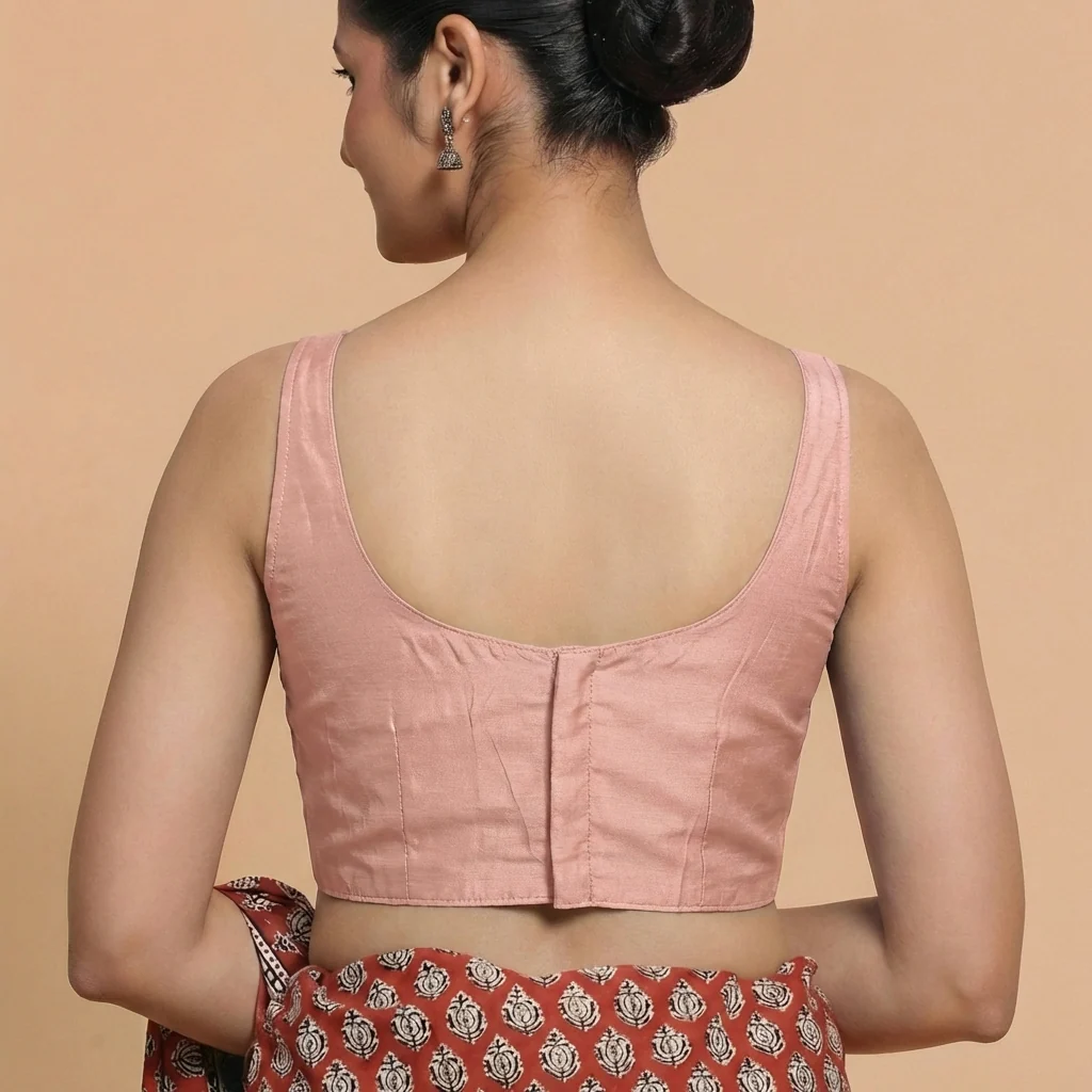 Sushmita x Rozaana | Sleeveless Sea Pink Chanderi Saree Blouse - Image 2