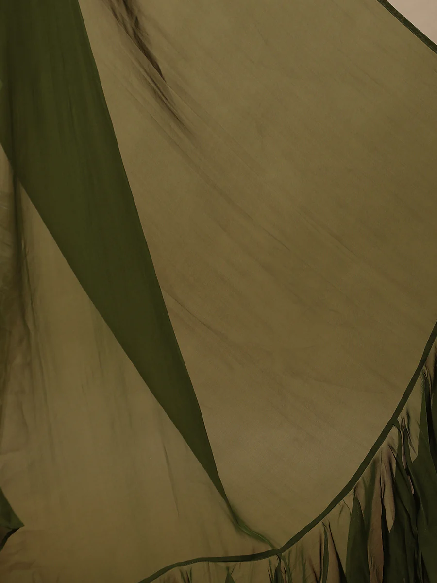 Tamira x Tyohaar | Harvest Green Viscose Organza Designer Flounce Saree - Image 4