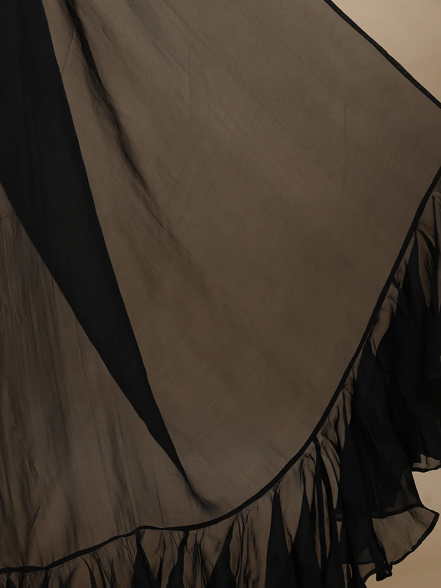 Tamira x Tyohaar | Mystic Black Viscose Organza Designer Flounce Saree - Image 5