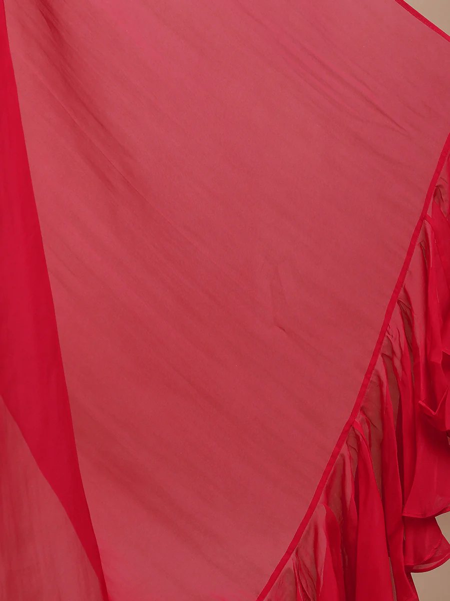 Tamira x Tyohaar | Pink Rush Viscose Organza Designer Flounce Saree - Image 5