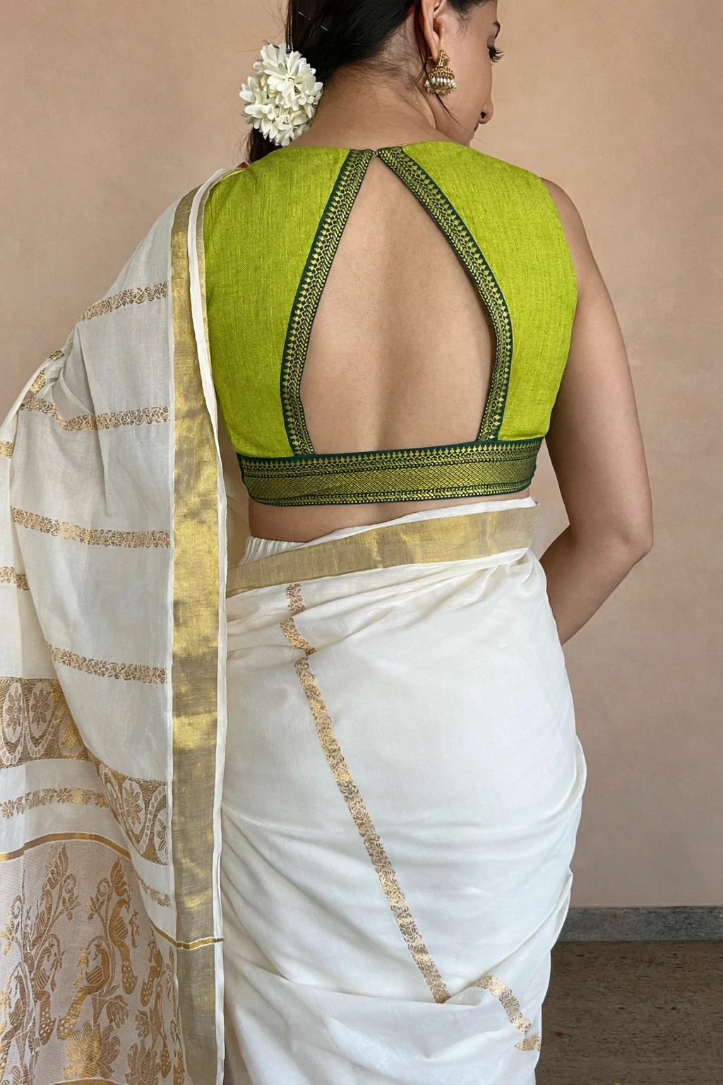 Varsha x Tyohaar | Sleeveless Radiant Citron Mangalgiri Cotton Saree Blouse - Image 2