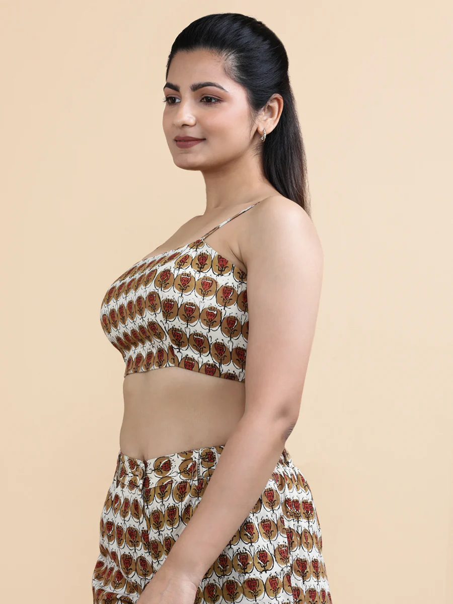 Bianca x Soma | Women's Cropped Top in Cream Floral Block Print Fabric Cotton - Image 6