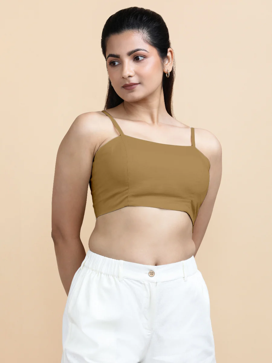 Cara x Soma | Women's Cropped Top in Khaki Cotton - Image 4