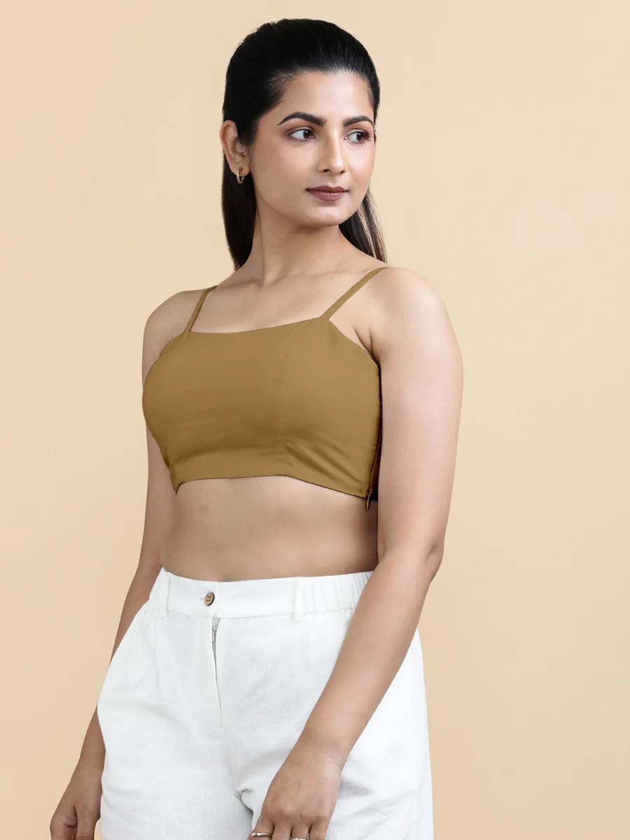 Cara x Soma | Women's Cropped Top in Khaki Cotton - Image 8