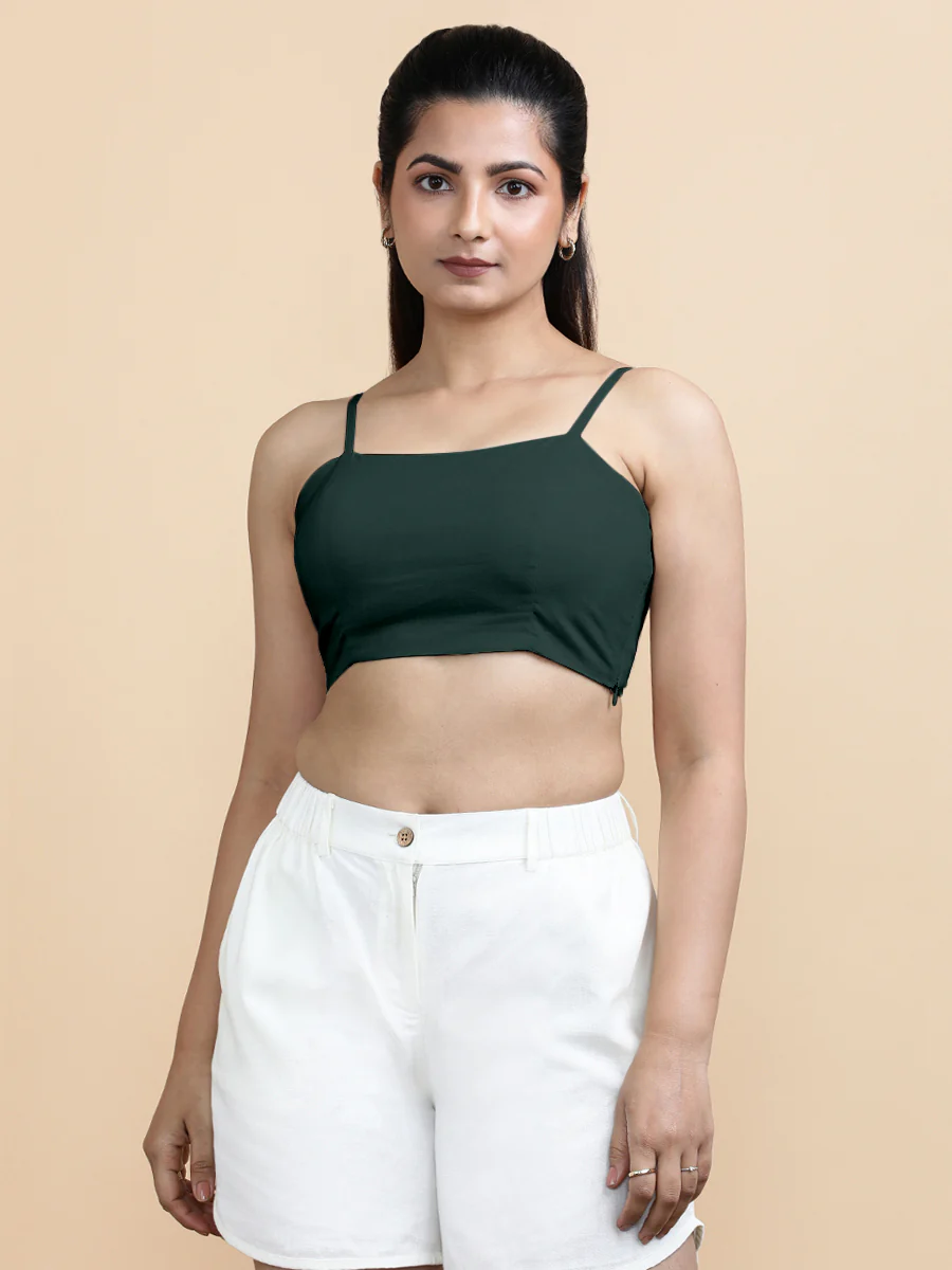 Cara x Soma | Women's Cropped Top in Moss Green Cotton - Image 9