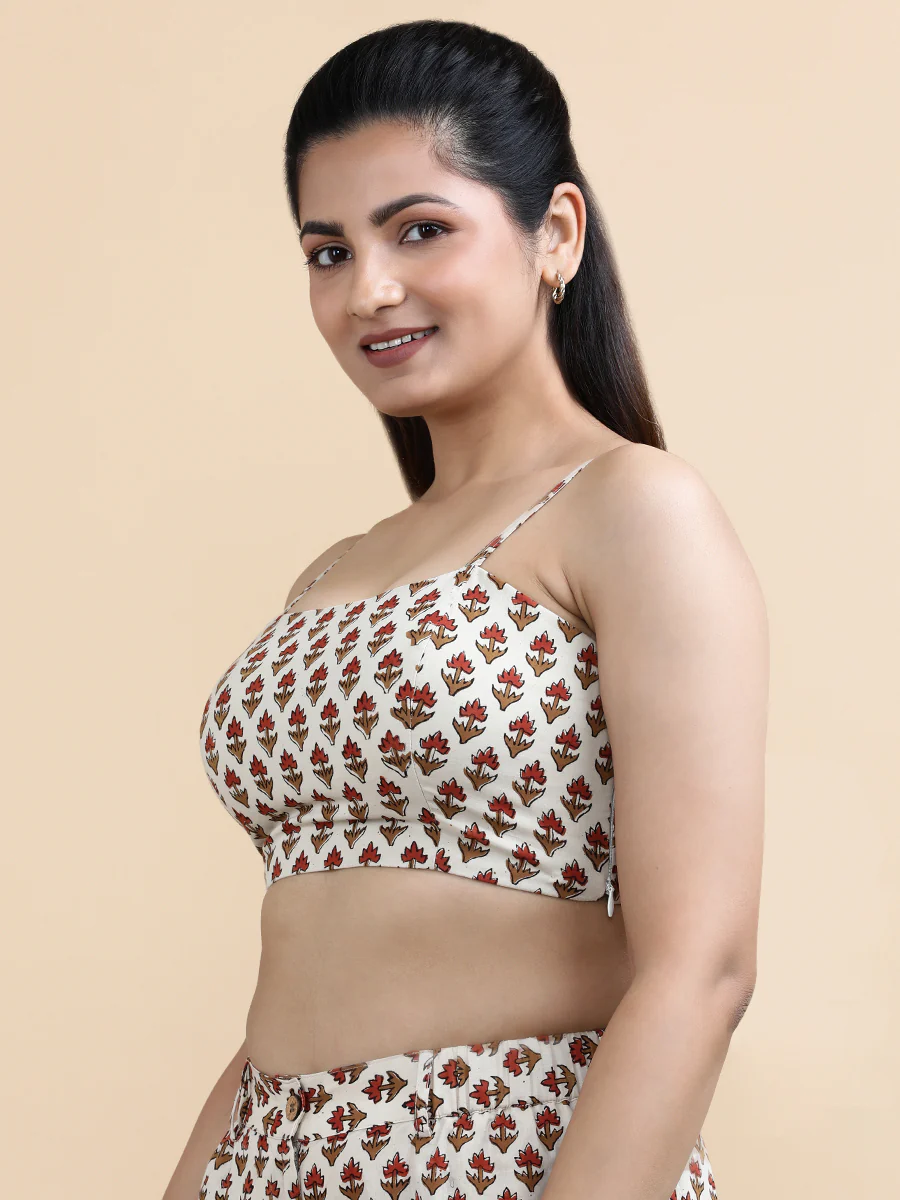 Blake x Soma | Women's Cropped Top in Tulip Bloom Cream Block Print Cotton - Image 4