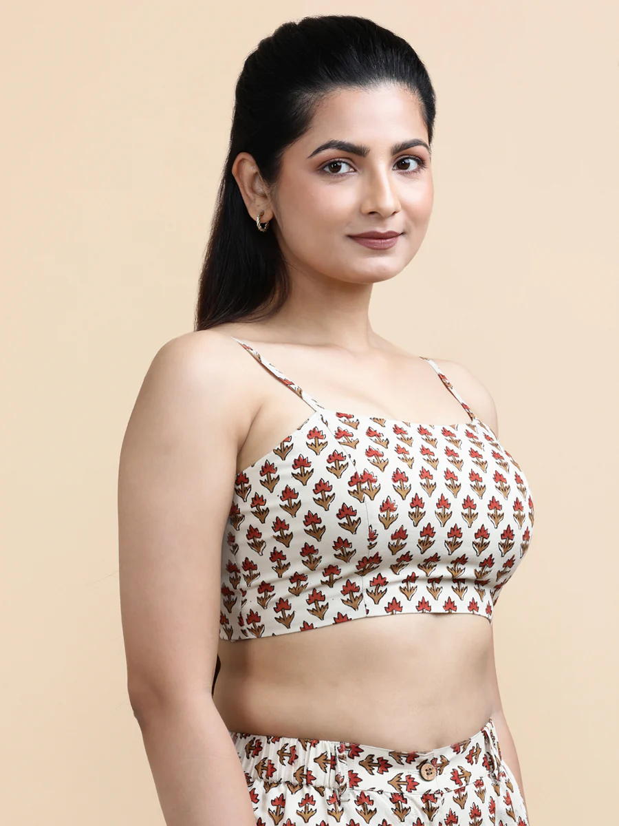 Blake x Soma | Women's Cropped Top in Tulip Bloom Cream Block Print Cotton - Image 5