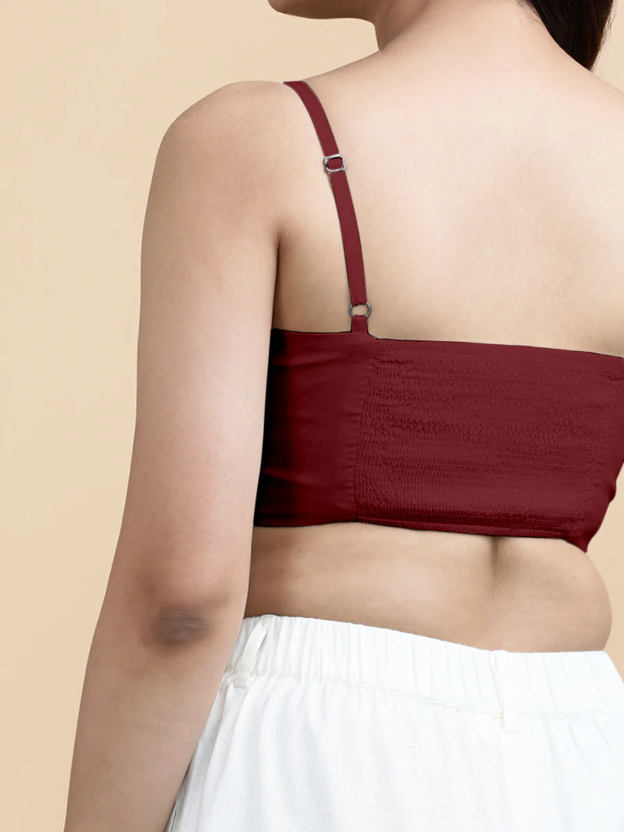 Gloria x Soma | Women's Cropped Top in Cranberry Red Linen - Image 3