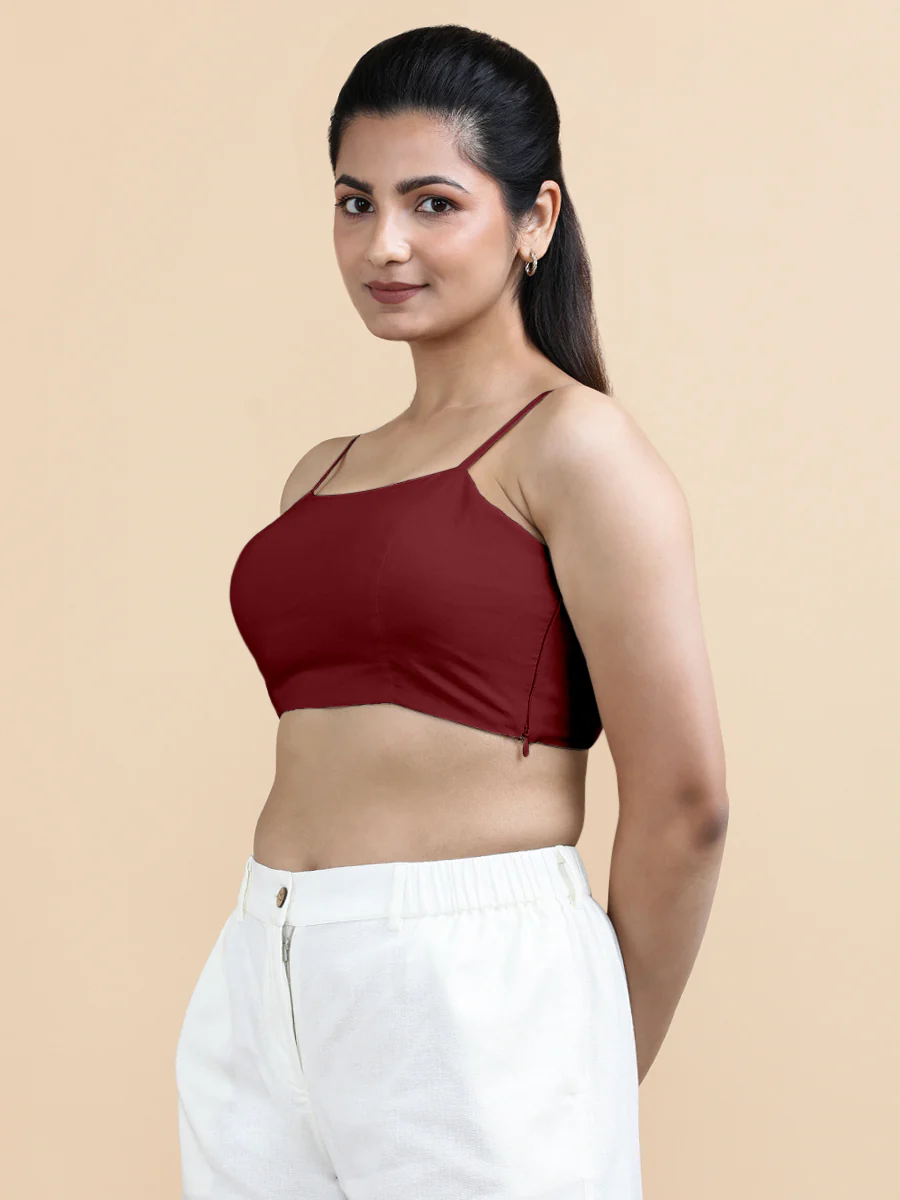 Gloria x Soma | Women's Cropped Top in Cranberry Red Linen - Image 4