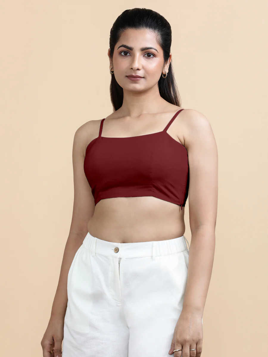 Gloria x Soma | Women's Cropped Top in Cranberry Red Linen - Image 5
