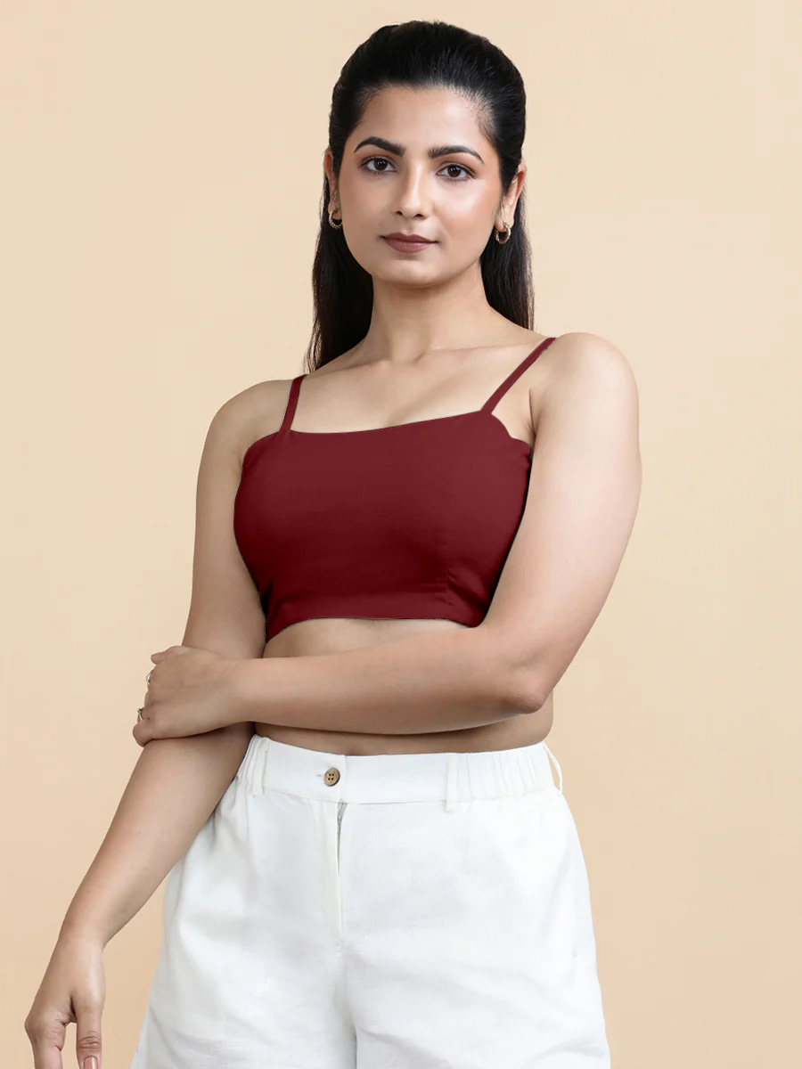 Gloria x Soma | Women's Cropped Top in Cranberry Red Linen - Image 6