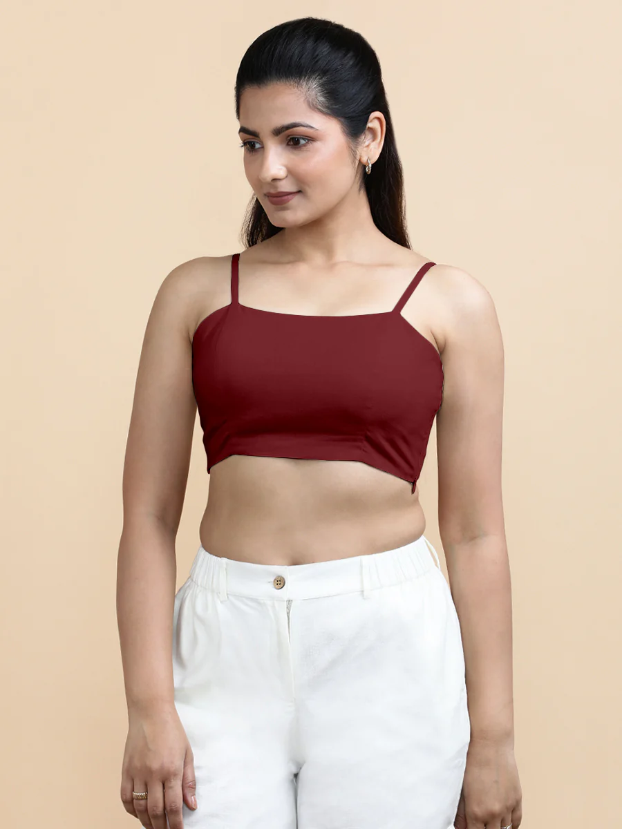 Gloria x Soma | Women's Cropped Top in Cranberry Red Linen - Image 7